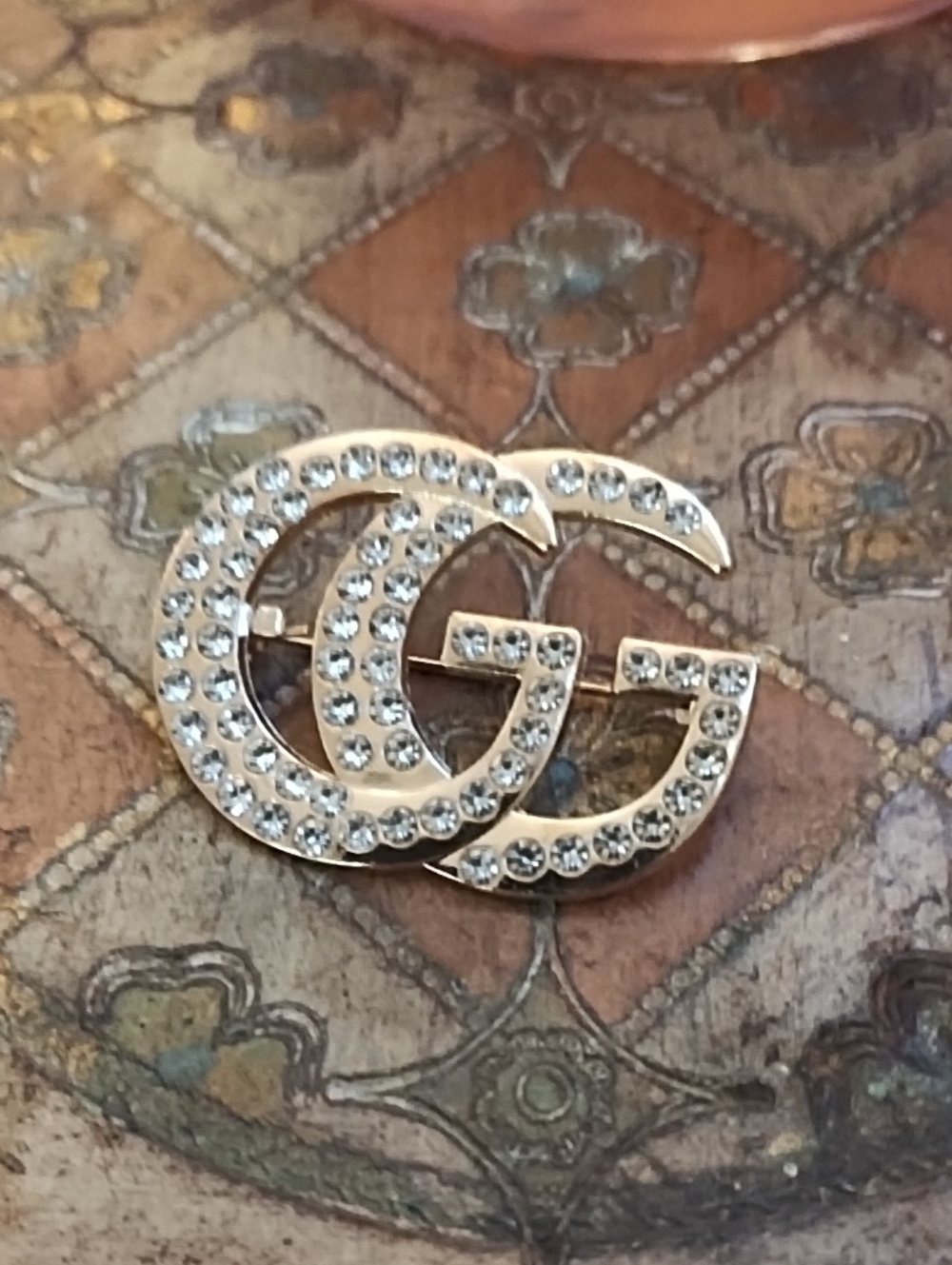 Gold-Tone Rhinestone Double-G Brooch